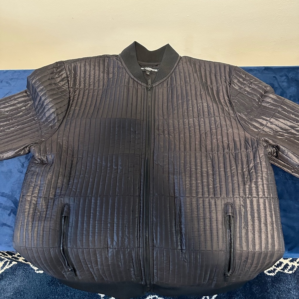 Karl Lagerfeld Metallic black Vertical Quilted Bomber